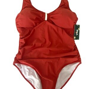 🏷️ Tummy Control Ruched One Piece Deep V Neck Swimsuit ColorRust Size XXL #0012
